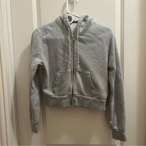 Brandy Melville Hoodie Womens One Size Gray Full Zip Cropped Athletic